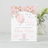 Invitation Baby shower floral à air chaud Girl Silver (Debout devant)
