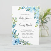 Invitation Baby shower floral à aquarelle bleue (Debout devant)