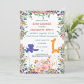 Invitation Baby shower floral à bulle de girafe d'éléphant mi (Debout devant)