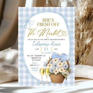Invitation Baby Shower Floral à Carreaux Coquette Bleu de Pri