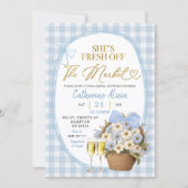 Invitation Baby Shower Floral à Carreaux Coquette Bleu de Pri (Devant)