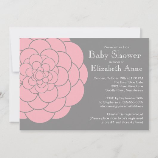 Invitation Baby shower floral à fleurs de dahlia rose moderne (Devant)