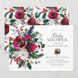 Invitation Baby shower floral à fleurs d'hiver