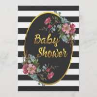 Baby shower floral à huile d'or noir blanc rayures
