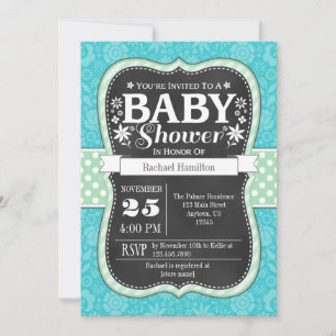 Invitation Baby shower floral à la menthe turquoise