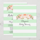 Invitation Baby shower Floral à l'aquarelle de la menthe (Devant / Derrière)