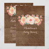 Invitation Baby shower Floral à l'aquarelle de la Pêche au bo (Devant / Derrière)