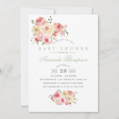 Invitation Baby shower floral à l'aquarelle rousse et de sabl (Devant)