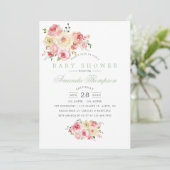 Invitation Baby shower floral à l'aquarelle rousse et de sabl (Debout devant)