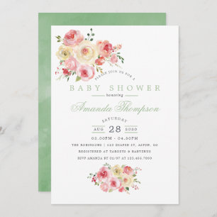 Invitation Baby shower floral à l'aquarelle rousse et de sabl