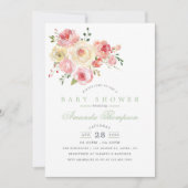 Invitation Baby shower floral à l'aquarelle rousse et de sabl (Devant)