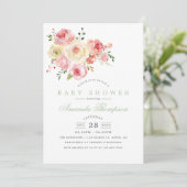 Invitation Baby shower floral à l'aquarelle rousse et de sabl (Debout devant)