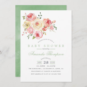 Invitation Baby shower floral à l'aquarelle rousse et de sabl