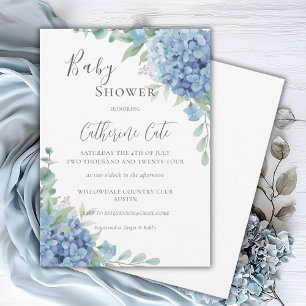Invitation Baby Shower Floral à l'Hydrangea Bleue