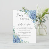 Invitation Baby Shower Floral à l'Hydrangea Bleue (Debout devant)