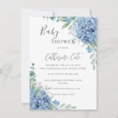 Invitation Baby Shower Floral à l'Hydrangea Bleue (Devant)
