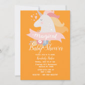 Invitation Baby shower floral à licorne rose orange (Devant)