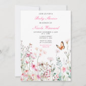 Invitation Baby shower floral à papillon rose profond du prin (Devant)