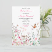 Invitation Baby shower floral à papillon rose profond du prin (Debout devant)