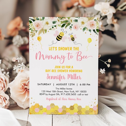Invitation Baby shower Floral Abeille Rose