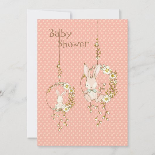 Invitation Baby shower Floral animal lapin rose (Devant)