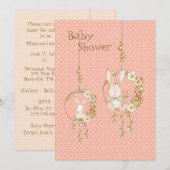 Invitation Baby shower Floral animal lapin rose (Devant / Derrière)