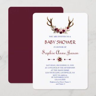 Invitation Baby shower Floral Antlers de Bourgogne