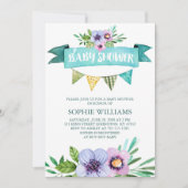 Invitation Baby shower Floral Aqua Watercolor (Devant)