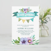 Invitation Baby shower Floral Aqua Watercolor (Debout devant)