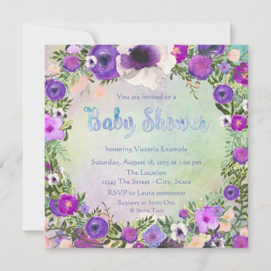 Invitation Baby shower floral aquarelle (Devant)