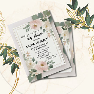 Invitation Baby-Shower Floral Aquarelle