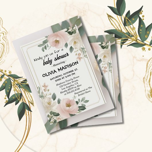 Invitation Baby shower floral aquarelle