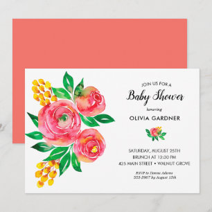 Invitation Baby shower floral aquarelle