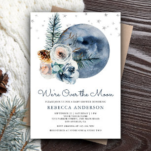 Invitation Baby Shower Floral Aquarelle Bohème Rustique Lune