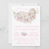 Invitation Baby shower Floral Aquarelle Filles (Devant)