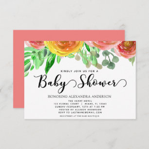 Invitation Baby shower Floral Aquarelle Fleurs Verdure