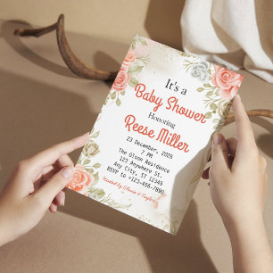 Invitation Baby-Shower Floral Aquarelle pour Nouveau-Né