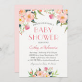 Invitation Baby Shower Floral Aquarelle Rose Élégant (Devant / Derrière)