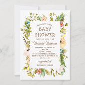 Invitation Baby shower floral aquarelle. Verdure rustique (Devant)