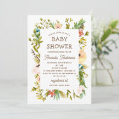 Invitation Baby shower floral aquarelle. Verdure rustique (Debout devant)