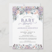 Invitation Baby shower floral aquarelle violet (Devant)
