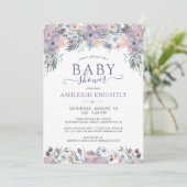 Invitation Baby shower floral aquarelle violet (Debout devant)