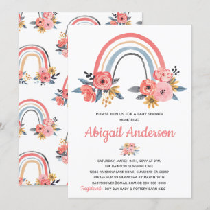 Invitation Baby shower Floral Arc-en-ciel élégant Aquarelle