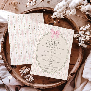 Invitation Baby Shower Floral au Ruban Rose