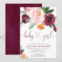Baby shower floral automne fille, rose rousse bord