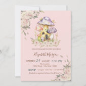 Invitation Baby shower Floral aux Champignons mignons (Devant)