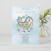 Invitation Baby shower Floral aux oiseaux bleus (Debout devant)
