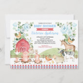 Invitation Baby shower Floral Barnyard Farm Animaux (Devant)
