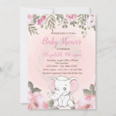 Invitation Baby shower floral bébé éléphant (Devant)