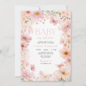 Invitation Baby shower floral bébé en rose rose fleur (Devant)